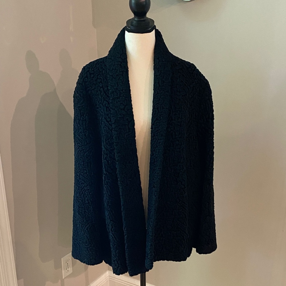 Vintage boiled wool swing coat jacket open front dark academia